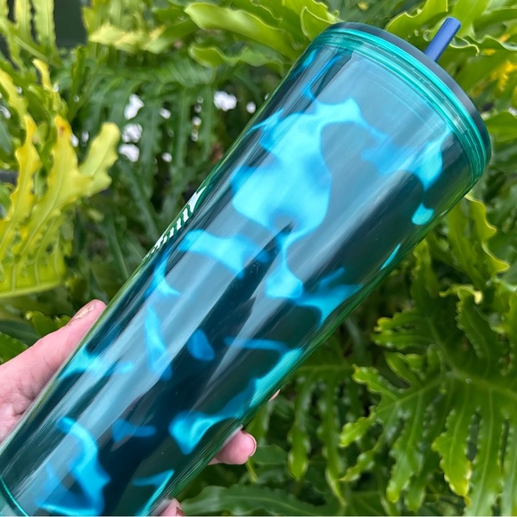 Starbucks Turquoise Green Wave Cold Cup Tumbler 24oz New 2020 Animal Print HTF - Picture 12 of 15